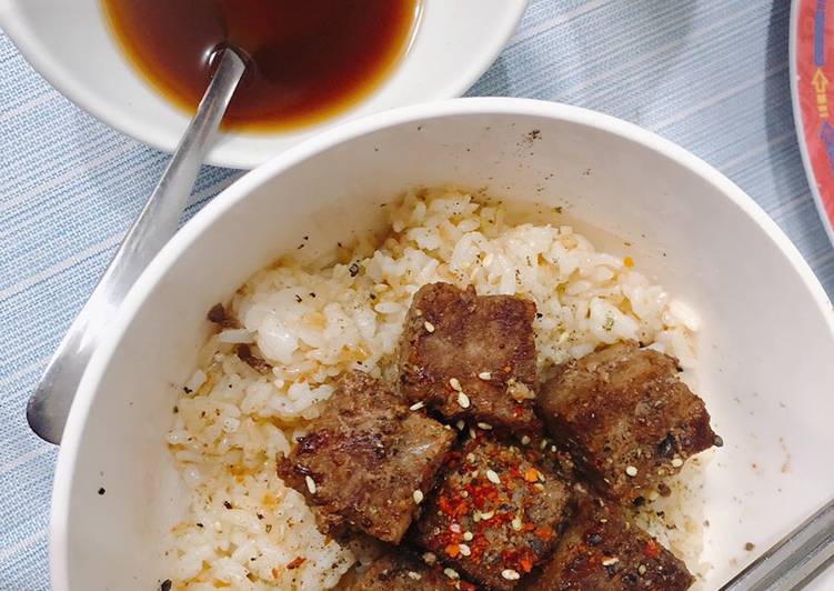 Bagaimana Membuat Easy Delish Wagyu Saikoro Beef With Butter Rice, Sempurna