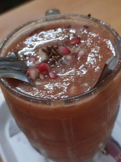 A picture of Watermelon,cucumber,anar,flaxseeds,lemon,chat masala,cooler.