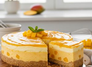 Zdjęcie przepisu Sernik z mango bez pieczenia.