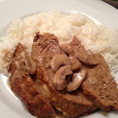 A picture of Meatloaf with Mushroom Gravy.