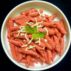 Pink (beetroot) pasta A picture of Pink (beetroot) pasta.