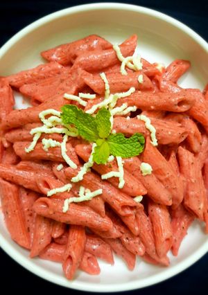 A picture of Pink (beetroot) pasta.