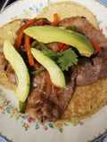 Tacos de rib eye con pimientos