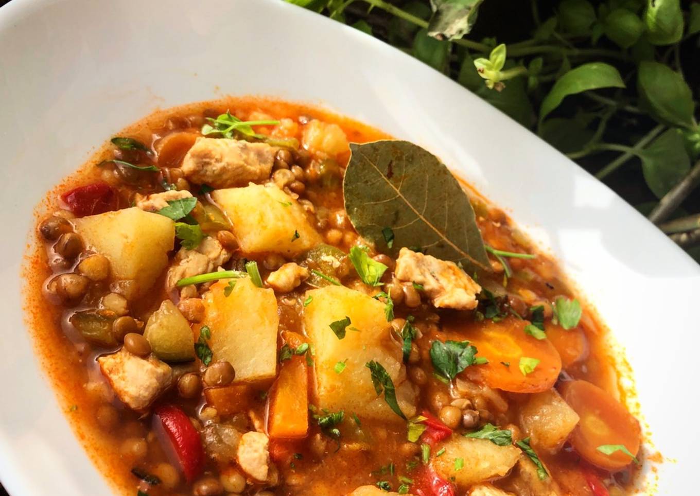 Lentejas con hortalizas y pollo