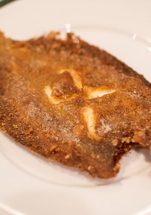 A picture of Japanese style fried flounder.