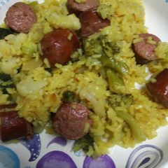 A picture of Ginger ale Sausage and Rice.