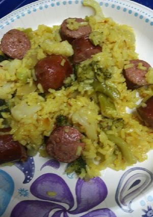 A picture of Ginger ale Sausage and Rice.