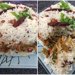 A picture of South Indian coconut Biryani.