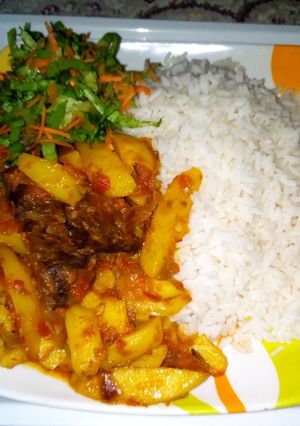 A picture of White rice and Irish sp.