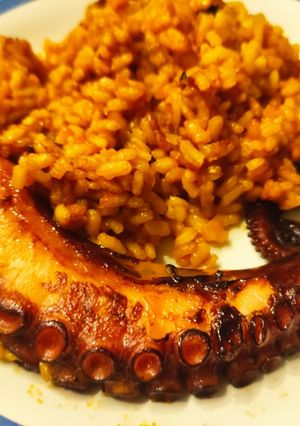 A picture of Paella Rice with Octopus Finished in the Oven.