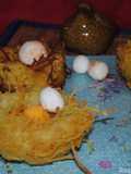 Pasta vermicelli nest with mashed potatoes