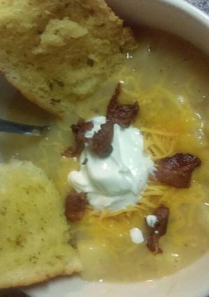 A picture of Crock pot cheesy bake potato soup.