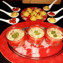 Tomato egg soup with buttery patatos swirls A picture of Tomato egg soup with buttery patatos swirls.