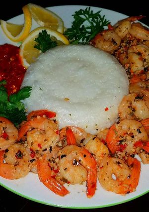 A picture of Mike's Spicy Garlic Shrimp & Jasmine Rice.