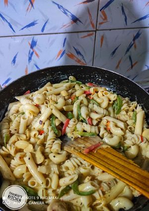A picture of White sauce pasta.