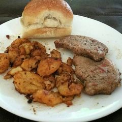 A picture of Sweet Porkchops and Savory Potato "Fries".
