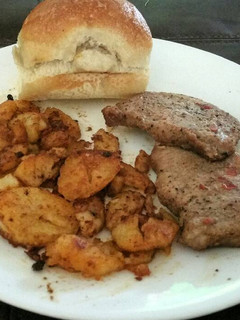 A picture of Sweet Porkchops and Savory Potato "Fries".