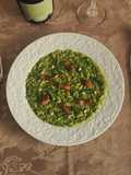 Risoni risottati con Guanciale e Pesto di bietole e Fagiolini