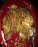 Yakimeshi de coliflor con camarones