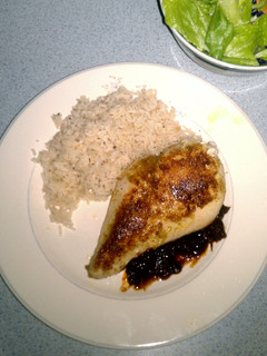 A picture of Sauteed Chicken Breasts with Curry and Sweet Chili Chutney.