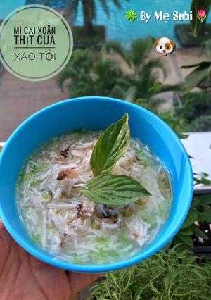 Hình của món Ăn dặm- mì cải xoăn thịt cua xào tỏi.
