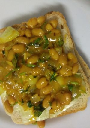 A picture of Sandwich with beans.
