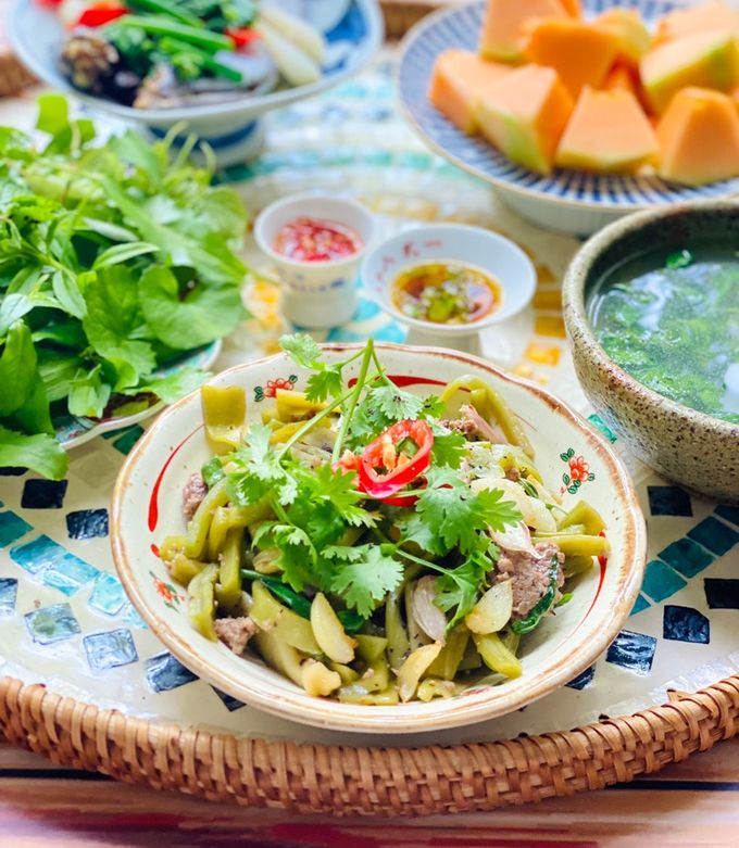 Hình của món Rau Tiến Vua Xào Thịt Bò Bằm.