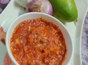 A picture of Mango Onion Chutney in Traditional way.