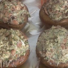 A picture of Goat cheese stuffed mushrooms.