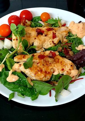 A picture of My Chinese Salt & Chilli pepper Chicken Salad 🐔 🥗🍅.