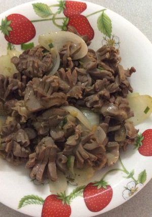 Hình của món Mề gà xào hành tây.
