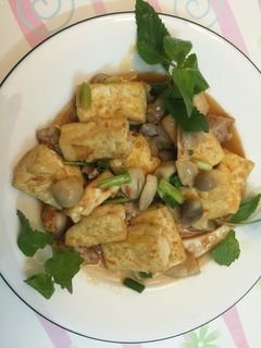 Hình của món Đậu phụ hấp nấm rơm, thịt băm.