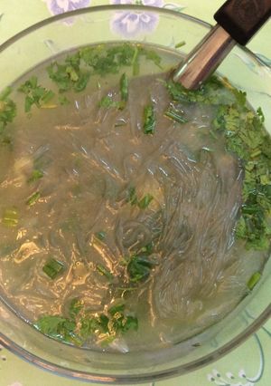 A picture of Chicken Broth Glass Noodle Soup.