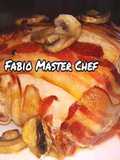 Pork Loin Wrapped in Smoked Bacon with Baked Champignon Mushrooms