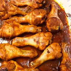 Skinned Baked chicken drumsticks A picture of Skinned Baked chicken drumsticks.
