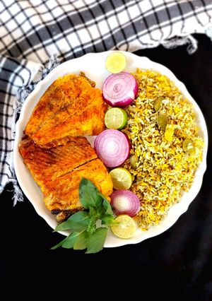 عکسی از دستور 🌸باقالی پلو باماهی سالمون🌸