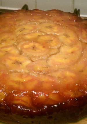 A picture of Upside down Caramel Banana Cake.