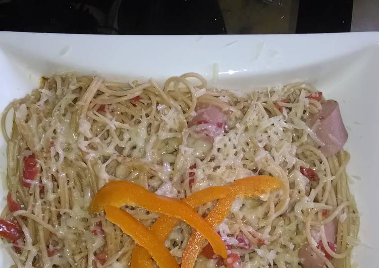 Pasta al ali oli con salchichas Receta de chef pizmar Cookpad