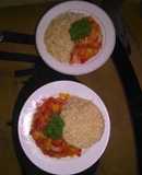 Camarones salteados al vino con arroz integral