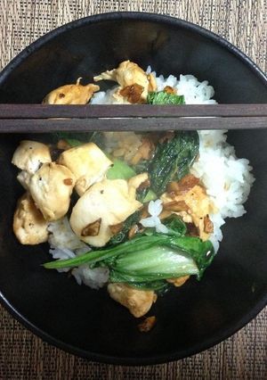 A picture of Stir Fried Chicken and Leafy Greens.