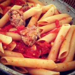 A picture of Sausage and Tomato Penne Pasta.