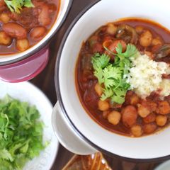 A picture of Homemade Vegetarian Chickpea and Kidney Bean Chili.