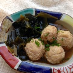 A picture of Japanese Chicken Tsukune and Wakame Stew.