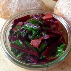 A picture of Sautéed Beet Greens with Garlic and Bacon.