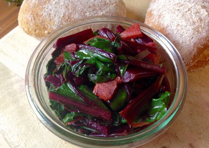 Sautéed Beet Greens with Garlic and Bacon