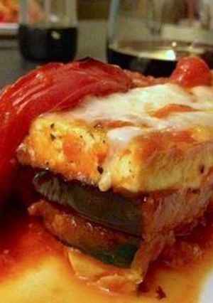 A picture of Towering Tofu Lasagna with Eggplant and Zucchini.