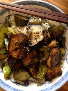 A picture of Eggplant and Summer Veggie Sweet and Sour Stir-fry.