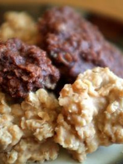 A picture of Peanut Butter and Chocolate No Bake Cookies.
