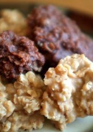 A picture of Peanut Butter and Chocolate No Bake Cookies.
