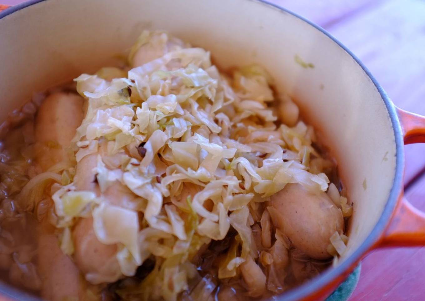 German Stewed Sauerkraut with Sausages